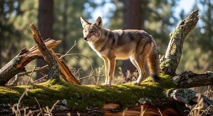Coyote Stance - A Wild Canine in Natural Habitat.