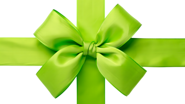 Vibrant lime green satin ribbon tied into a perfect bow against a stark black background
