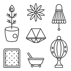 Collection of line art home decoration elements for interior design and renovation projects