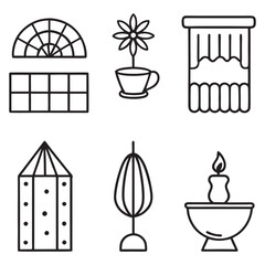 Collection of line art icons for home decoration and interior design elements