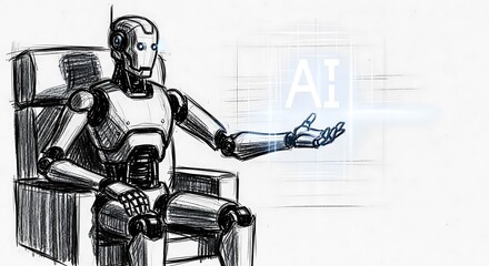 Robot in Chair - Exploring Artificial Intelligence and Technological Advancement.