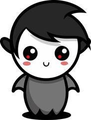  Chibi Ghost – Big eyes, tiny body, blushing cheeks silhouette  vector black , white background 