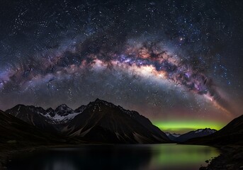 Milky Way over the Canadian Rockies and a serene lake.