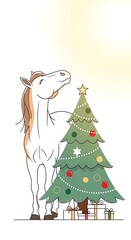Festive Horse with Christmas Tree - A Holiday Celebration.