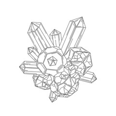 Fototapeta premium Geometric Crystal Cluster - A Detailed Line Art Illustration.