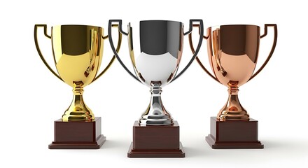 Trio of Trophies - Gold, Silver, and Bronze Awards.