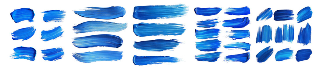 Blue Paint Strokes on White Background for Artistic Designs, Isolated on Transparent, white background