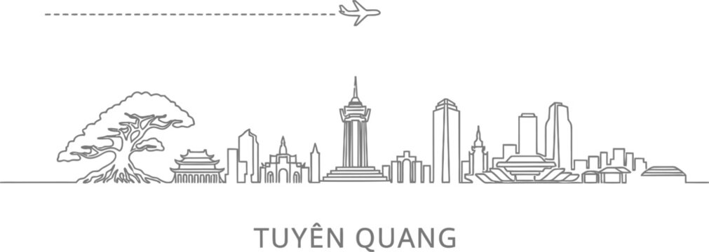 Tuyen Quang Vietnam Cityline Skyline With Airplane