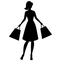 Silhouette of a woman holding shopping bags