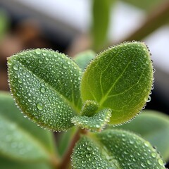Dew-Kissed Leaves - A Close-Up of Natures Refreshment.