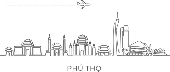 Naklejka premium Phu Tho Vietnam Skyline Travel Icon Airplane
