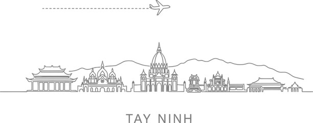 Fototapeta premium Tay Ninh Vietnam Skyline Travel Airplane Line Art