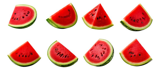 Fresh Watermelon Slices Arranged on a White Background for Summer, Isolated on Transparent, white background