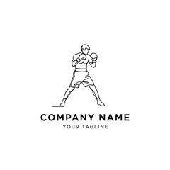 Minimalist line art of a boxer in fighting stance with gloves.