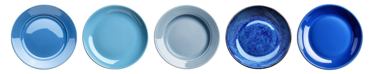 Elegant Collection of Blue Plates in Various Shades and Textures, Isolated on Transparent, white background