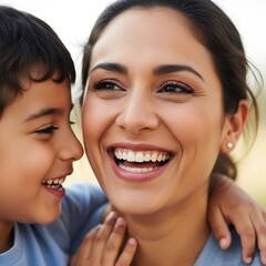 Joyful Mother and Son Sharing a Heartwarming Moment of Laughter.