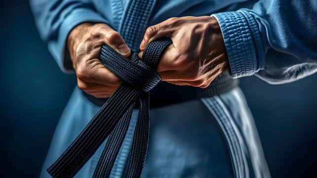 Martial artist tying�black belt