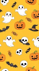 Fototapeta premium Halloween Fun - Ghosts, Pumpkins, and Spooky Treats Pattern.