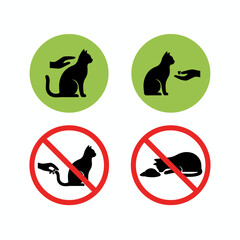 Cat Silhouette Icons and Prohibition Signs - Pet Vector Graphics