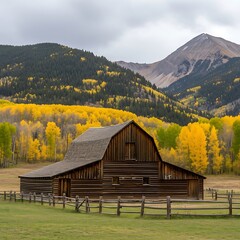 Rustic Barn Amidst Autumnal Splendor in Crested Butte, Colorado.