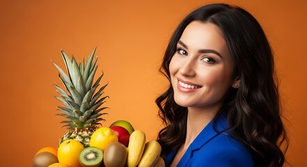 Woman with Tropical Fruits - A Healthy Lifestyle Choice.