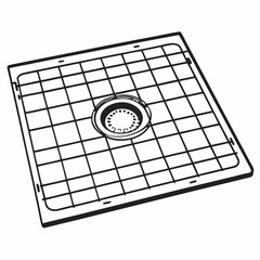 Kitchen sink drain cover with grid design in black outline  