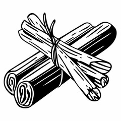 Stacked cinnamon sticks tied with string on white background  