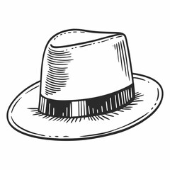 Stylish fedora hat sketch with contrasting band and texture  