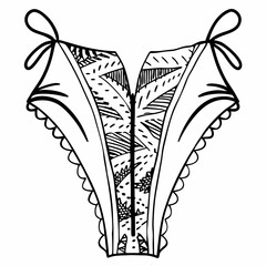 Stylish illustrated lingerie design with intricate patterns and ribbons  