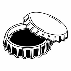 Bottle cap opened revealing dark liquid inside  