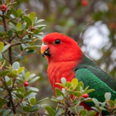 Australian King Parrot Perched Among Green Foliage in Natural Habitat.