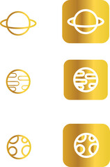 Golden planet icons for space exploration and science-themed designs bring modern and elegant style