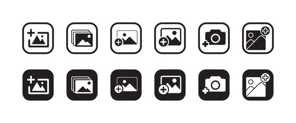 Add photos icon solid style, Add image icon, Add picture icon, Photo icon, Vector illustration EPS 10.