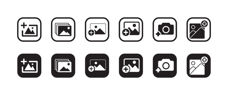 Add photos icon solid style, Add image icon, Add picture icon, Photo icon, Vector illustration EPS 10.
