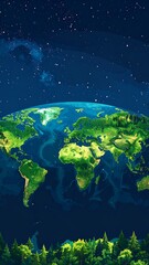 Illustration of Earth from space above a detailed forest