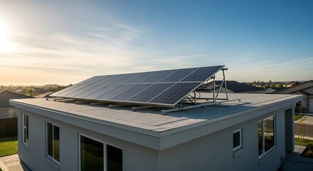Solar Panels on a Modern House Roof for Sustainable Energy.