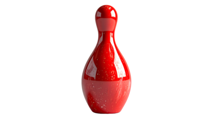 Vibrant Red Bowling Pin Isolated on Striking Black Background – Classic Sport Game Equipment for Leisure, Competition & Fun