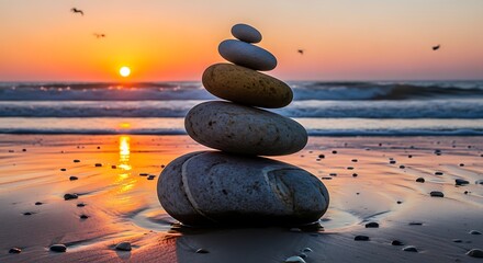 Zen Stones at Sunset - A Moment of Tranquility and Balance.