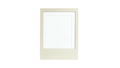 Isolated, ivory-toned photo frame with a blank, white interior on a black backdrop