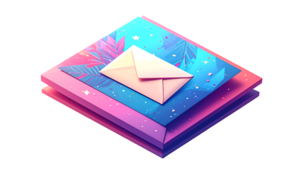 Abstract Envelope on Vibrant Geometric Layers: Modern Digital Communication and Invitation Concept with Neon Colors