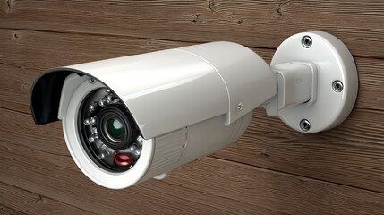 White security mounted on a wooden wall