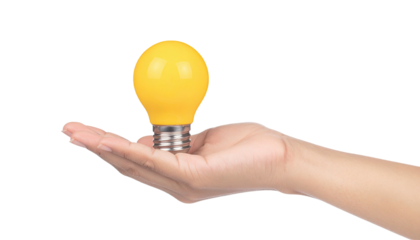 Hand holding a yellow lightbulb, representing idea and innovation