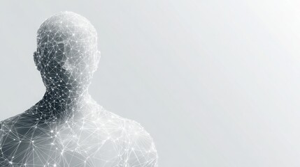 A man's face illustrated with a network of lines and dots depicting the intricacies of identity and control