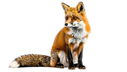 Obraz premium A vibrant fox with auburn fur, black legs, and a fluffy tail, looking to the side