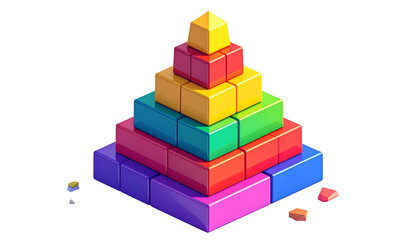 Fototapeta premium Colorful 3D Pyramid of Glossy Building Blocks on Black Background - Concept of Growth, Structure, Success, and Development