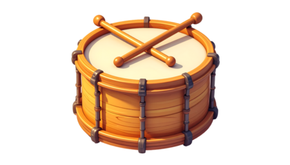 Stylized Wooden Drum with Crossed Drumsticks 3D Render Illustration - Isolated on Black Background for Music & Education Concepts