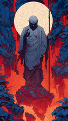 Sui-Tang Dynasties: Three Teachings Fusion - Buddhism: Xuanzang's Pilgrimage (Modern Techwear), Titanium Lamp, Holographic Sutra, Futuristic Desert