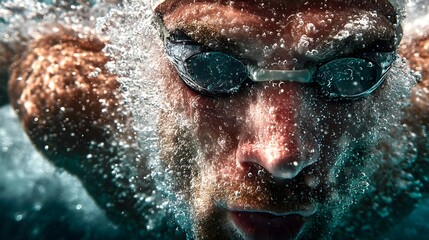 Determined swimmer diving into pool