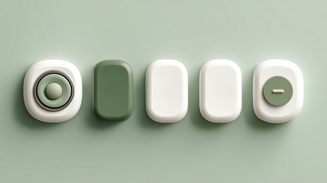 Minimalist toggle switch UI soft green rounded button clean interface modern control pastel color 3D render web design app component smooth design. Sleek layout conveys calm focus and clarity