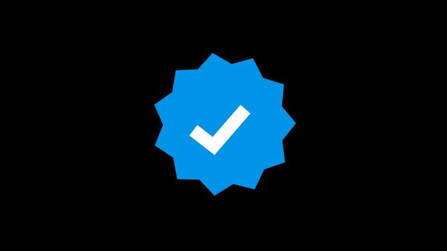 Dynamic animation motion of a verified social media badge icon, symbolizing authenticity and approved account status online (ig, Instagram).